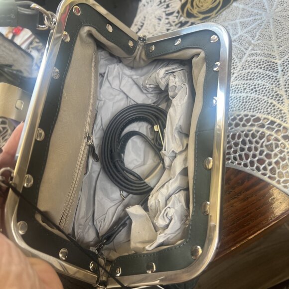 The Trend Genuine Leather Gray Black Doctor Style Crossbody Handbag - Picture 6 of 9